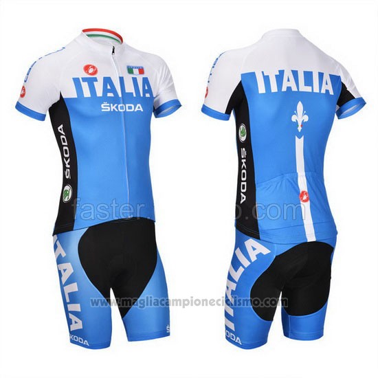 2014 Abbigliamento Ciclismo Castelli Blu e Bianco Manica Corta e Salopette