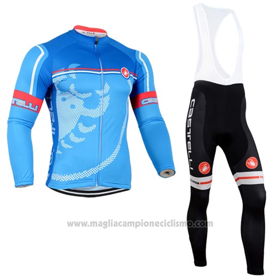 2014 Abbigliamento Ciclismo Castelli Rosso Celeste Manica Lunga e Salopette