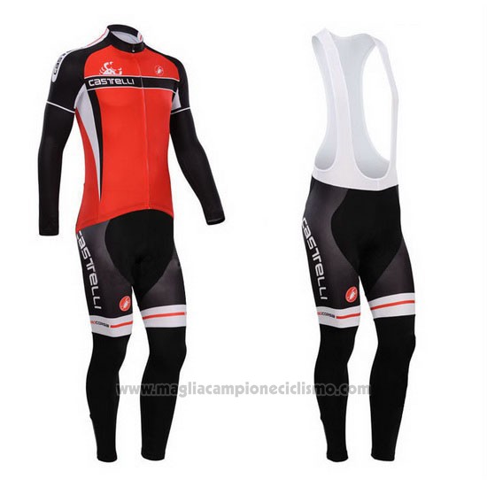 2014 Abbigliamento Ciclismo Castelli Rosso Manica Lunga e Salopette