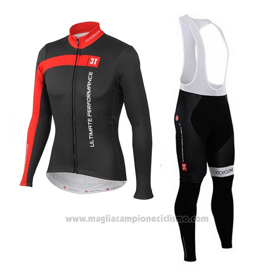 2015 Abbigliamento Ciclismo Castelli 3t Nero e Rosso Manica Lunga e Salopette