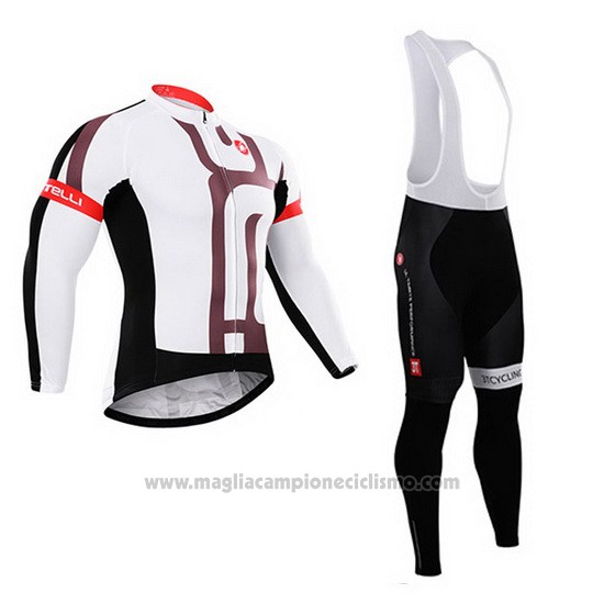 2015 Abbigliamento Ciclismo Castelli Bianco Fuxia Manica Lunga e Salopette