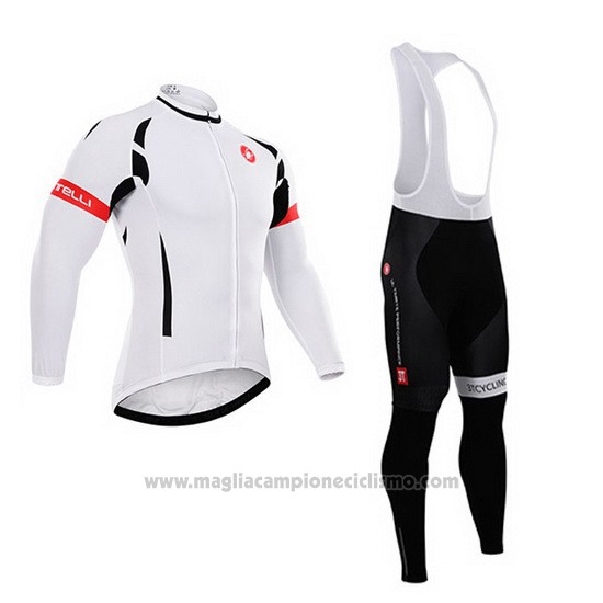 2015 Abbigliamento Ciclismo Castelli Bianco e Nero Manica Lunga e Salopette