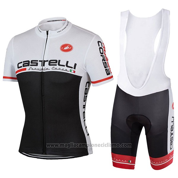 2017 Abbigliamento Ciclismo Castelli Bianco e Nero Manica Corta e Salopette