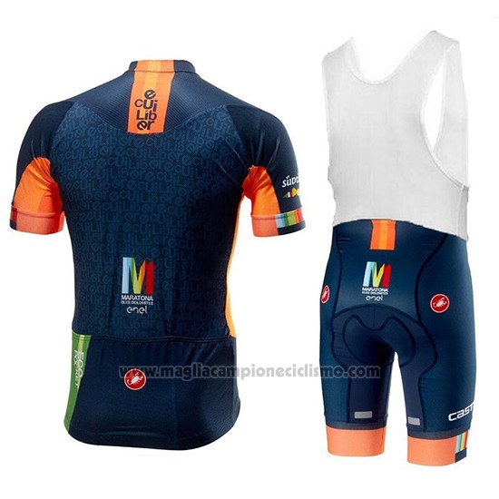 2018 Abbigliamento Ciclismo Castelli Maratona Dles Dolomites-Enel Blu Arancione Manica Corta e Salopette