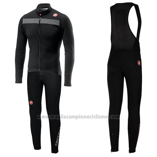 2019 Abbigliamento Ciclismo Castelli Puro 3 Grigio Nero Manica Lunga e Salopette