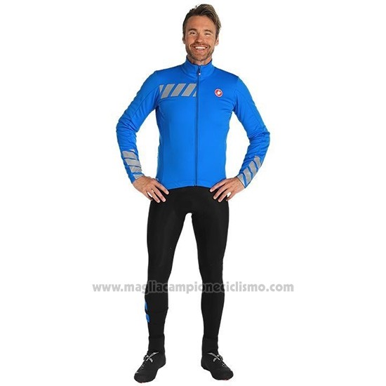 2019 Abbigliamento Ciclismo Castelli Raddoppia 2 Blu Argentato Manica Lunga e Salopette