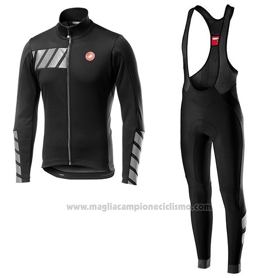 2019 Abbigliamento Ciclismo Castelli Raddoppia 2 Nero Argentato Manica Lunga e Salopette