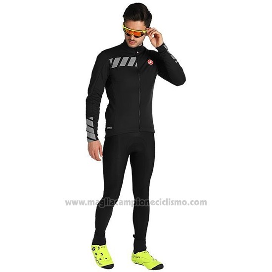 2019 Abbigliamento Ciclismo Castelli Raddoppia 2 Nero Argentato Manica Lunga e Salopette