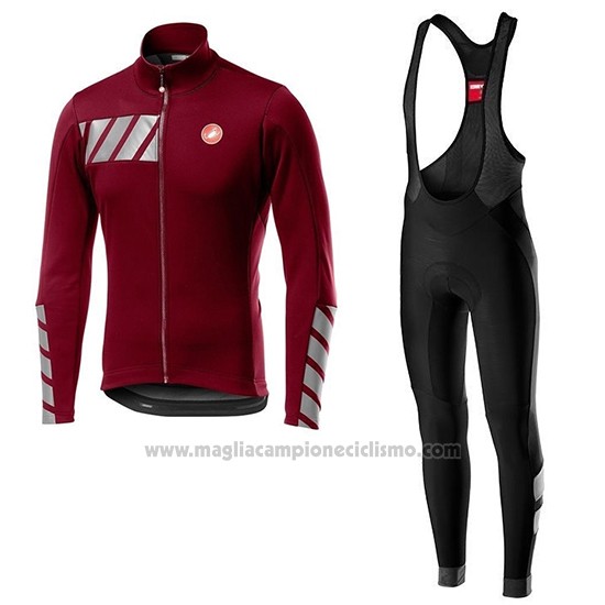 2019 Abbigliamento Ciclismo Castelli Raddoppia 2 Rosso Argentato Manica Lunga e Salopette