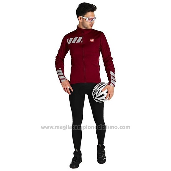 2019 Abbigliamento Ciclismo Castelli Raddoppia 2 Rosso Argentato Manica Lunga e Salopette