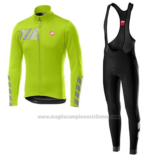 2019 Abbigliamento Ciclismo Castelli Raddoppia 2 Verde Argentato Manica Lunga e Salopette