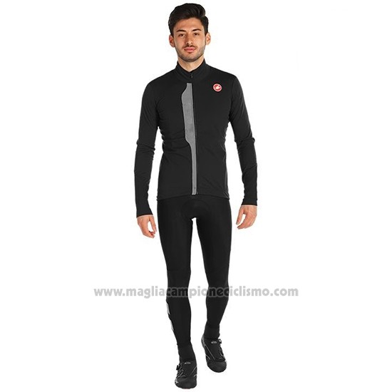 2019 Abbigliamento Ciclismo Castelli TRAS Nero Argentato Manica Lunga e Salopette