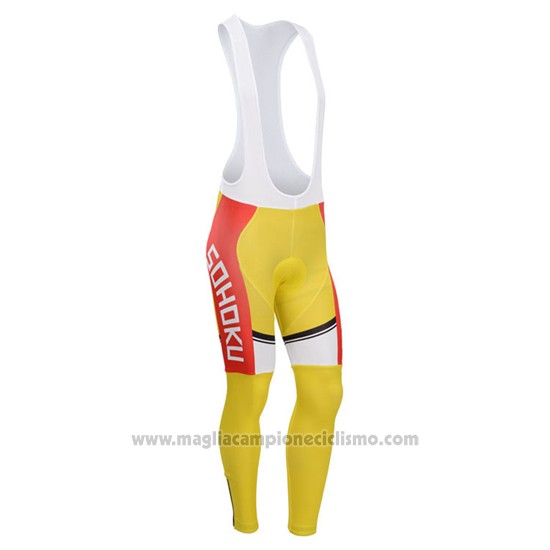 2014 Abbigliamento Ciclismo Fox Cyclingbox Bianco e Giallo Manica Lunga e Salopette