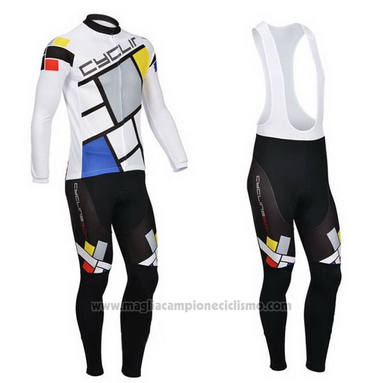 2014 Abbigliamento Ciclismo Fox Cyclingbox Chiaro Bianco Manica Lunga e Salopette