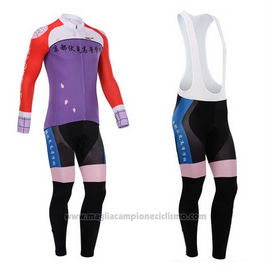 2014 Abbigliamento Ciclismo Fox Cyclingbox Rosso e Viola Manica Lunga e Salopette