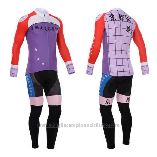 2014 Abbigliamento Ciclismo Fox Cyclingbox Rosso e Viola Manica Lunga e Salopette