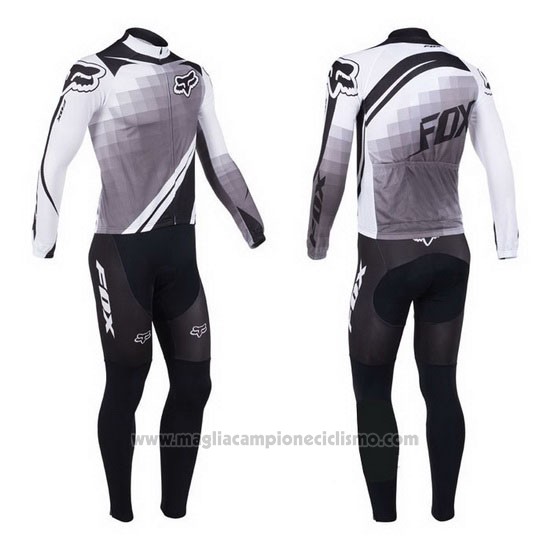 2013 Abbigliamento Ciclismo Fox Bianco e Grigio Manica Lunga e Salopette