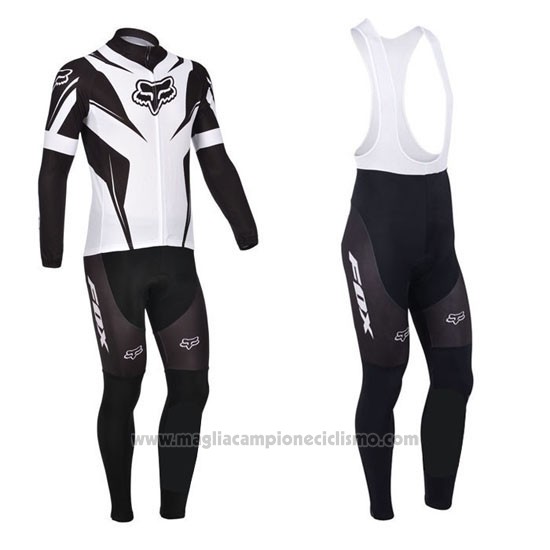 2013 Abbigliamento Ciclismo Fox Bianco e Nero Manica Lunga e Salopette