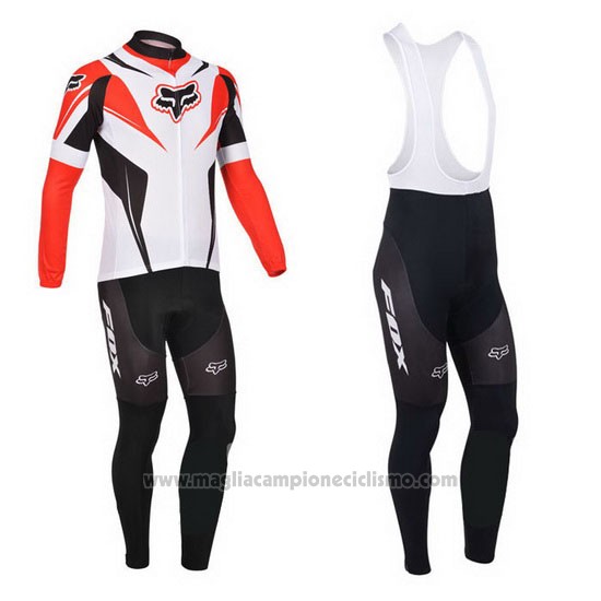 2013 Abbigliamento Ciclismo Fox Bianco e Rosso Manica Lunga e Salopette