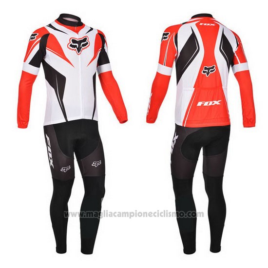 2013 Abbigliamento Ciclismo Fox Bianco e Rosso Manica Lunga e Salopette