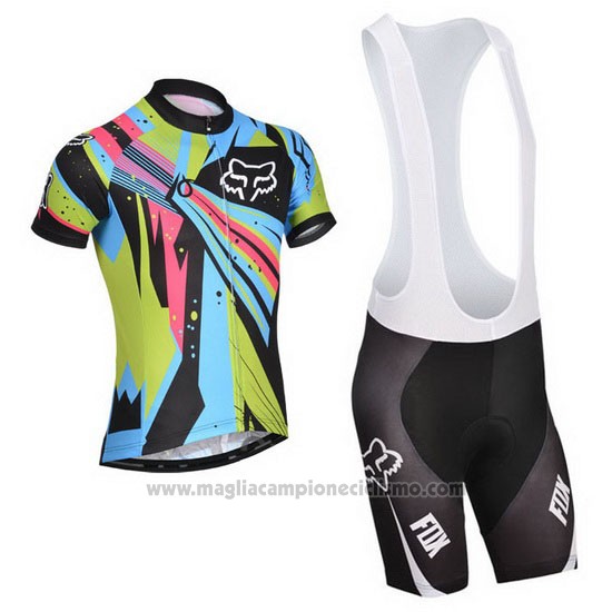 2014 Abbigliamento Ciclismo Fox Celeste e Nero Manica Corta e Salopette