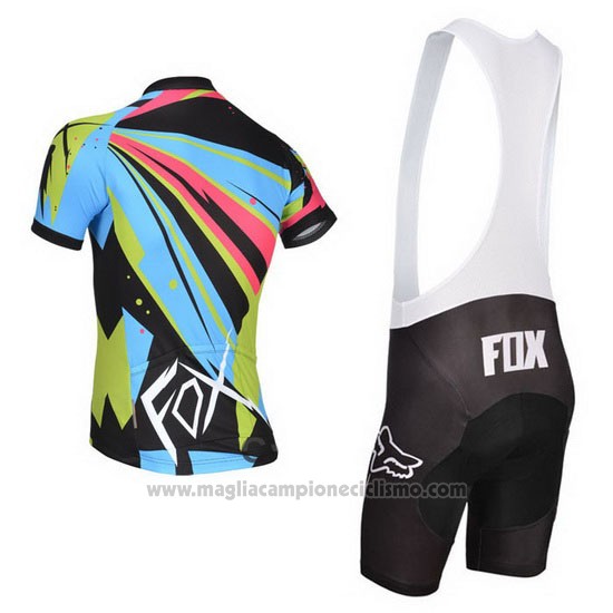 2014 Abbigliamento Ciclismo Fox Celeste e Nero Manica Corta e Salopette