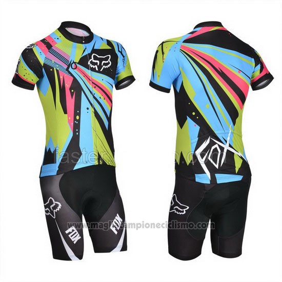 2014 Abbigliamento Ciclismo Fox Celeste e Nero Manica Corta e Salopette