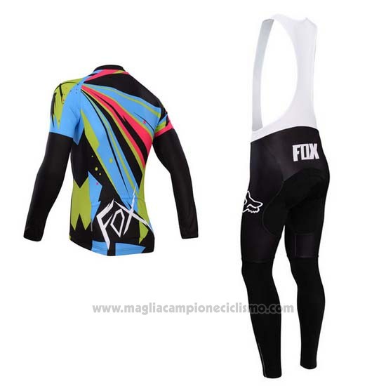 2014 Abbigliamento Ciclismo Fox Celeste e Nero Manica Lunga e Salopette