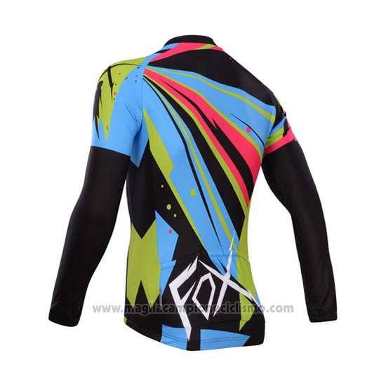 2014 Abbigliamento Ciclismo Fox Celeste e Nero Manica Lunga e Salopette