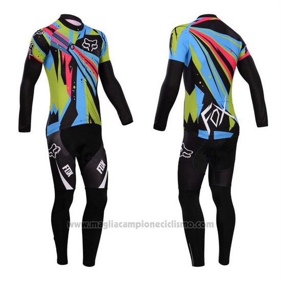 2014 Abbigliamento Ciclismo Fox Celeste e Nero Manica Lunga e Salopette