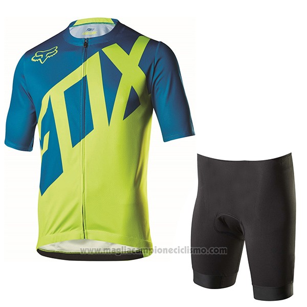 2017 Abbigliamento Ciclismo Fox Livewire Blu e Verde Manica Corta e Salopette