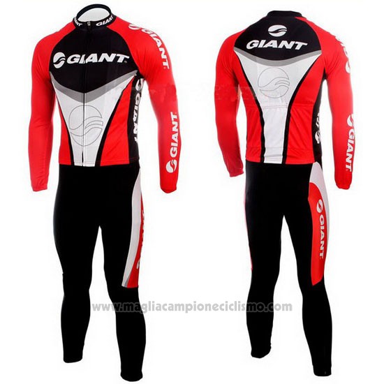 2010 Abbigliamento Ciclismo Giant Nero e Rosso Manica Lunga e Salopette