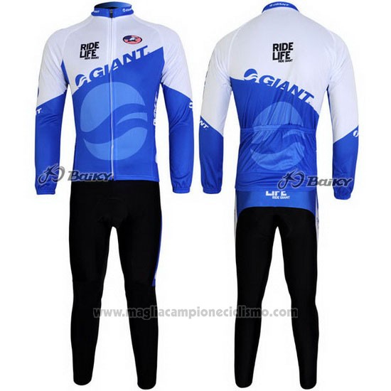 2011 Abbigliamento Ciclismo Giant Blu e Bianco Manica Lunga e Salopette