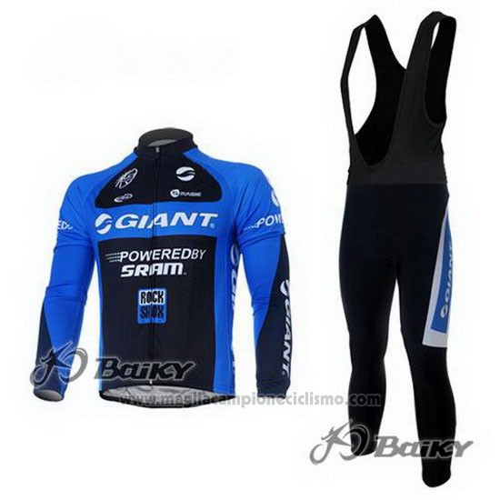 2011 Abbigliamento Ciclismo Giant Blu e Nero Manica Lunga e Salopette