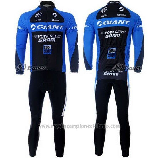 2011 Abbigliamento Ciclismo Giant Blu e Nero Manica Lunga e Salopette
