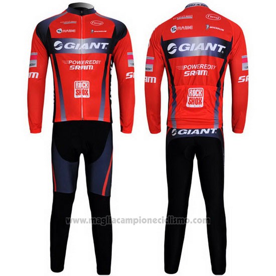 2011 Abbigliamento Ciclismo Giant Nero e Rosso Manica Lunga e Salopette