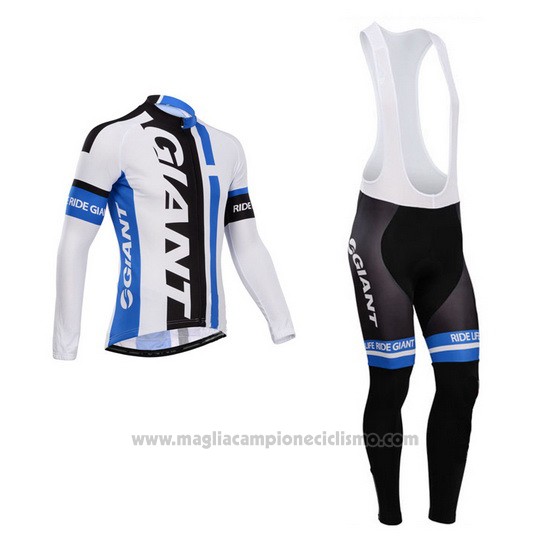 2014 Abbigliamento Ciclismo Giant Bianco e Celeste Manica Lunga e Salopette