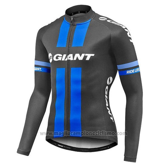 2016 Abbigliamento Ciclismo Giant Nero e Blu Manica Lunga e Salopette