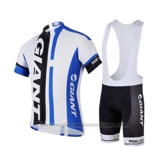 2018 Abbigliamento Ciclismo Giant Bianco Blu Nero Manica Corta e Salopette