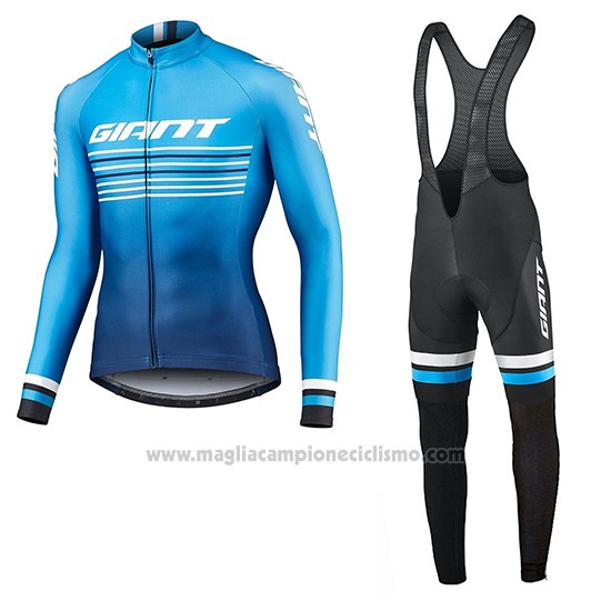 2019 Abbigliamento Ciclismo Giant Race Day Blu Manica Lunga e Salopette