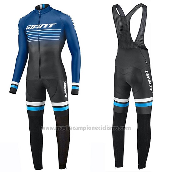 2019 Abbigliamento Ciclismo Giant Race Day Blu Nero Manica Lunga e Salopette