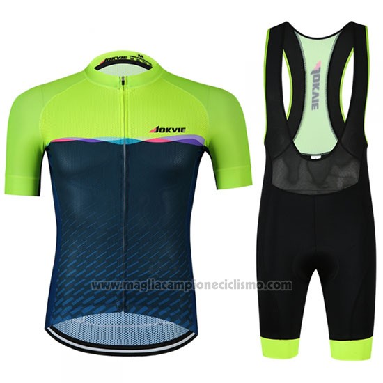 2019 Abbigliamento Ciclismo Jokvie Verde Spento Blu Manica Corta e Salopette