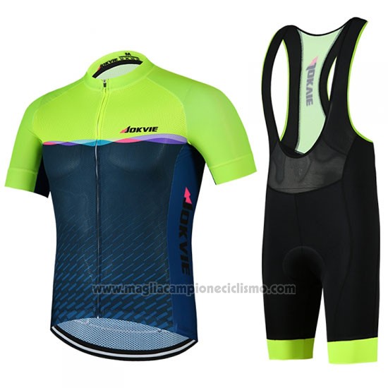 2019 Abbigliamento Ciclismo Jokvie Verde Spento Blu Manica Corta e Salopette