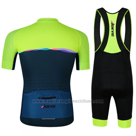 2019 Abbigliamento Ciclismo Jokvie Verde Spento Blu Manica Corta e Salopette