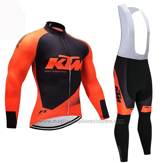 2019 Abbigliamento Ciclismo KTM Nero Arancione Manica Lunga e Salopette