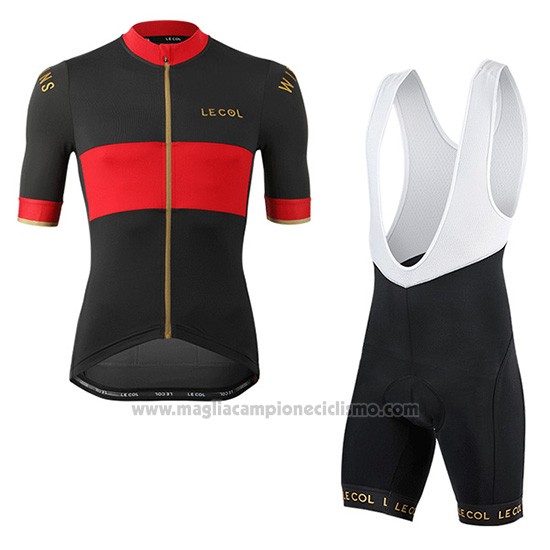 2019 Abbigliamento Ciclismo Lecol Nero Rosso Manica Corta e Salopette