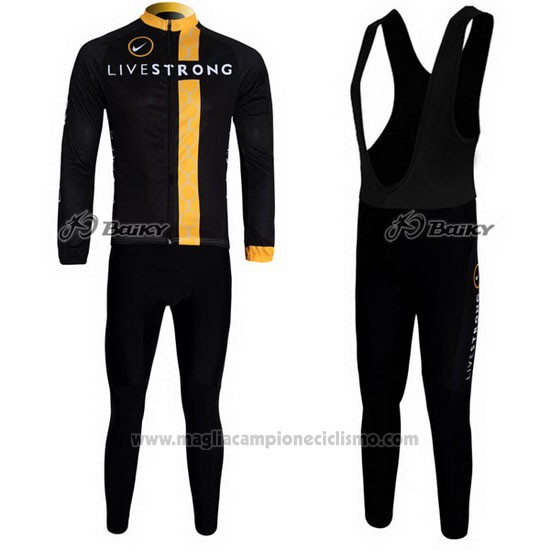 2011 Abbigliamento Ciclismo Livestrong Nero e Giallo Manica Lunga e Salopette