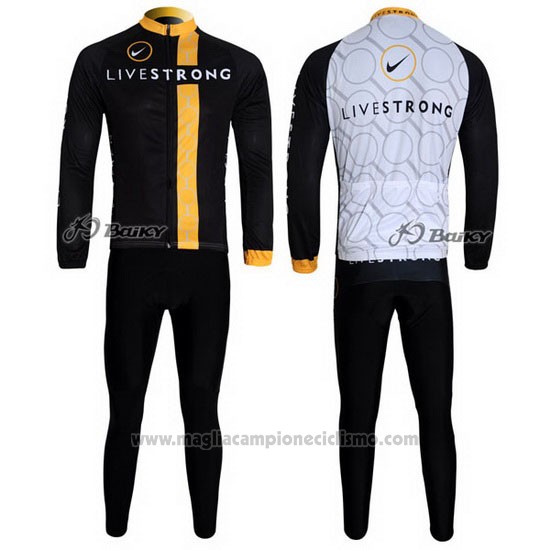 2011 Abbigliamento Ciclismo Livestrong Nero e Giallo Manica Lunga e Salopette