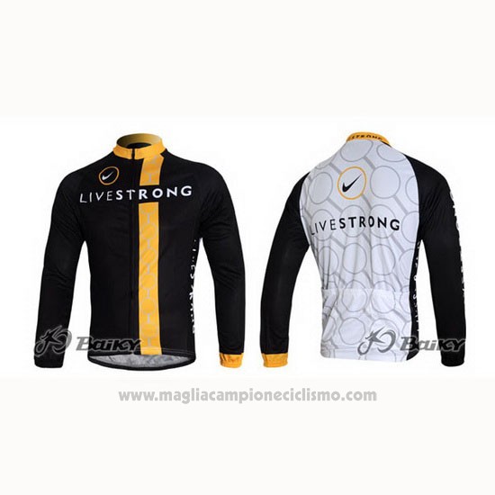 2011 Abbigliamento Ciclismo Livestrong Nero e Giallo Manica Lunga e Salopette