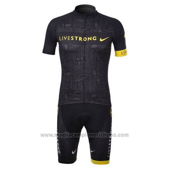 2012 Abbigliamento Ciclismo Livestrong Nero Manica Corta e Salopette